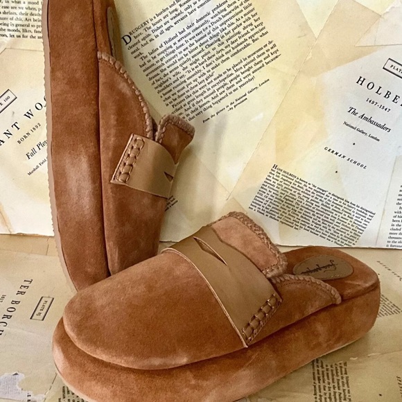 Free People Mulholland Platform Loafer Slide Mule Tan Brown Suede - Picture 2 of 7
